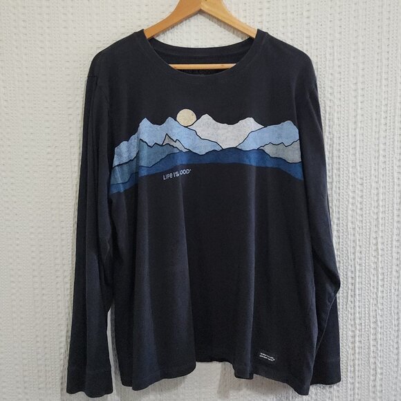 Life Is Good Tops - Life is Good Mountain Print Long Sleeve Black Plus Size Crusher Tee Size XXL
